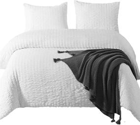 img 4 attached to Набор с застежкой-молнией для душещека California King - белое одеяло с замашей - включает 2 наволочки и 1 большое одеяло.