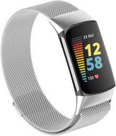 🔗 совместимые магнитные сетчатые петли fitbit charge 5 - регулируемые наручные ремешки из нержавеющей стали для женщин и мужчин - серебро, маленький размер логотип