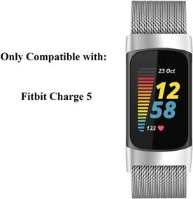 img 3 attached to 🔗 Совместимые магнитные сетчатые петли Fitbit Charge 5 - Регулируемые наручные ремешки из нержавеющей стали для женщин и мужчин - Серебро, маленький размер