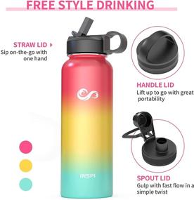 img 2 attached to 🌈 40oz Insulated Water Bottle, INSPI Stainless Steel Iron Water Jug with Straws, Wide Mouth Hydro Canteen for Sports School, Large Water Flask, Modern Double Wall Thermo Mug with Rainbow Design