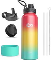 🌈 40oz insulated water bottle, inspi stainless steel iron water jug with straws, wide mouth hydro canteen for sports school, large water flask, modern double wall thermo mug with rainbow design логотип