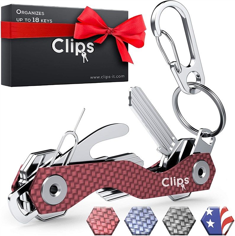 clips smart compact key holder keychain - made of carbon fiber &amp 로고