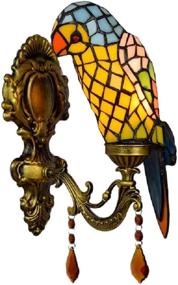 img 4 attached to 🦜 XINDAR LED Yellow Jewelries Glass Mirror Front Light Fixture Bedroom Wall Sconce Lamp - Tiffany Parrot Beside Wall Light