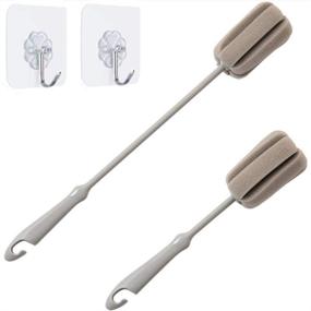 img 4 attached to 🍷 Efficient Wine Glass Cleaning: Brush Bottle 2 Pack with Long and Short Cleaning Brushes - Includes 2 Pack Traceless Hooks