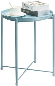 img 4 attached to Mint Blue Metal Waterproof End Table with Removable Round Tray - Small Coffee Table, Side Table for Living Room, Bedroom, Balcony, and Office by danpinera