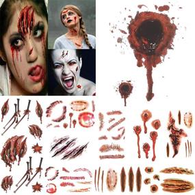 img 4 attached to COKOHAPPY Halloween Bleeding Wound Scar Blood Temporary Tattoos - 10 Sheets for Party, Cosplay, and Realistic Costume Look