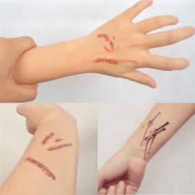 img 1 attached to COKOHAPPY Halloween Bleeding Wound Scar Blood Temporary Tattoos - 10 Sheets for Party, Cosplay, and Realistic Costume Look