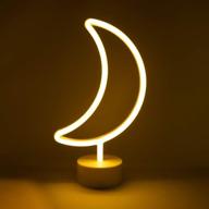 isaac jacobs 11.5” x 6.5” led neon crescent moon tabletop lamp, yellow, with white base - night light for nightstand, bedroom decoration & party - battery powered (batteries not included) logo