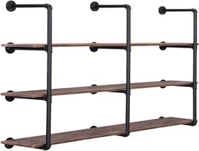 img 4 attached to Farmhouse Wall Mounted Pipe Shelves: Pynsseu Industrial Iron Shelving Brackets Unit, 3Pack of 4 Tier - Perfect for Kitchen, Bathroom, DIY Bookshelf & Living Room Storage