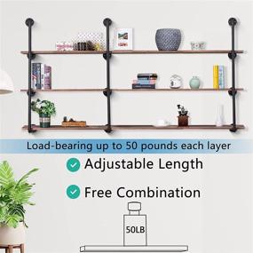 img 2 attached to Farmhouse Wall Mounted Pipe Shelves: Pynsseu Industrial Iron Shelving Brackets Unit, 3Pack of 4 Tier - Perfect for Kitchen, Bathroom, DIY Bookshelf & Living Room Storage