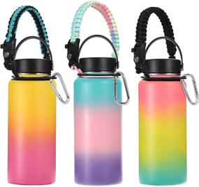 img 3 attached to 🧗 ASTER Paracord Bottle Handle Strap for Hydro Flask - Fits 12oz to 64oz Wide Mouth Bottles - Carrier Cord with Safety Ring, Compass, and Carabiner Water Bottle Handle Strap