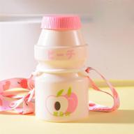 480ml plastic water bottle with matching straps - cute kawaii milk carton shaker bottle for kids/girls, yakult shape, tour drinking bottle (peach white) логотип