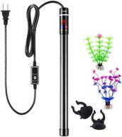 submersible fish tank heater - 500w digital aquarium heater with readout for 60-100-150 gallon saltwater or freshwater, external thermostat titanium safe controller, includes 2 artificial plants as a gift logo