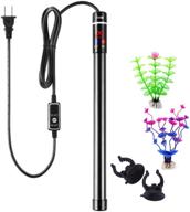 submersible fish tank heater - 500w digital aquarium heater with readout for 60-100-150 gallon saltwater or freshwater, external thermostat titanium safe controller, includes 2 artificial plants as a gift логотип