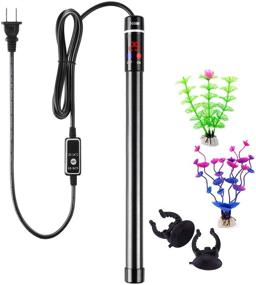 img 4 attached to Submersible Fish Tank Heater - 500W Digital Aquarium Heater with Readout for 60-100-150 Gallon Saltwater or Freshwater, External Thermostat Titanium Safe Controller, Includes 2 Artificial Plants as a Gift