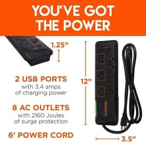 img 3 attached to 🔌 ECHOGEAR Low Profile Surge Protector Power Strip: 8 Outlets & 2 USB Ports - Best Surge Suppressor with 2160 Joules of Protection - Slim Black Profile, Easy to Store & Wall Mountable