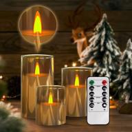 🕯️ gold glass flameless candles with remote & timer - pack of 3, real wax flickering candles for weddings, parties & home décor логотип