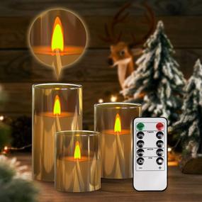 img 4 attached to 🕯️ Gold Glass Flameless Candles with Remote & Timer - Pack of 3, Real Wax Flickering Candles for Weddings, Parties & Home Décor