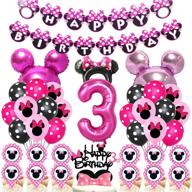 50pcs minnie mouse birthday decorations - minnie 3rd year girl birthday party supplies with minnie balloons, cake topper, and cupcake topper logo