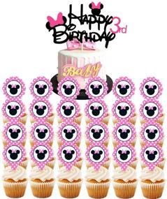 img 1 attached to 50pcs Minnie Mouse Birthday Decorations - Minnie 3rd Year Girl Birthday Party Supplies with Minnie Balloons, Cake Topper, and Cupcake Topper