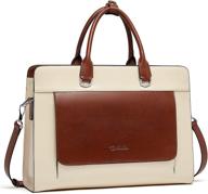 👜 bostanten women's white leather briefcase - slim business messenger bag for 15.6 inch laptop, shoulder tote handbag logo