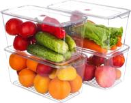 🍽️ bpa free clear plastic stackable kitchen pantry cabinet box with lids and handle - organizing food storage for fruits, vegetables, snacks, pasta - large 12" long - set of 4 логотип