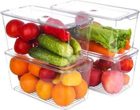 img 4 attached to 🍽️ BPA Free Clear Plastic Stackable Kitchen Pantry Cabinet Box with Lids and Handle - Organizing Food Storage for Fruits, Vegetables, Snacks, Pasta - Large 12" Long - Set of 4