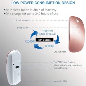 img 3 attached to Rose Gold Bluetooth Wireless Charger Mouse for MacBook Air Mac Pro Laptops, 🖱️ iPad, PC - Rechargeable Slim Silent Optical Mice - Replacement for Wired Desktop, HP, iMac