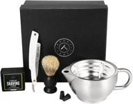 silver fox shaving scuttle mug kit: hot shave at home daily, creamy lather, with shavette, shave soap, brush, stainless steel mug - great gift idea! logo