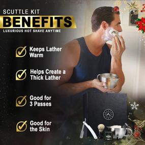 img 3 attached to Silver Fox Shaving Scuttle Mug Kit: Hot Shave at Home Daily, Creamy Lather, with Shavette, Shave Soap, Brush, Stainless Steel Mug - Great Gift Idea!