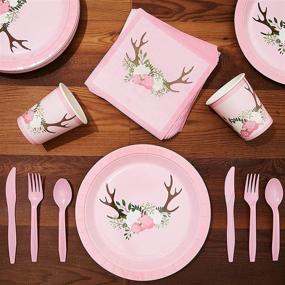 img 3 attached to 🦌 Oh Deer Party Supplies: Floral Plates, Napkins, Cups & Cutlery for Girl Baby Shower (24 Guests, 144 Pieces)