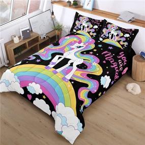 img 3 attached to Stylish SIRDO Black Rainbow Unicorn Comforter Set - Full/Queen Size with 1 Comforter & 2 Pillowcases