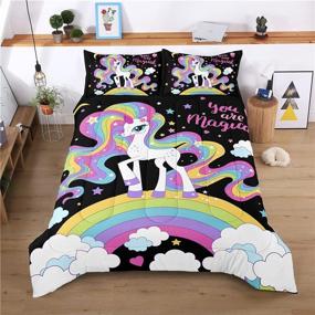 img 2 attached to Stylish SIRDO Black Rainbow Unicorn Comforter Set - Full/Queen Size with 1 Comforter & 2 Pillowcases