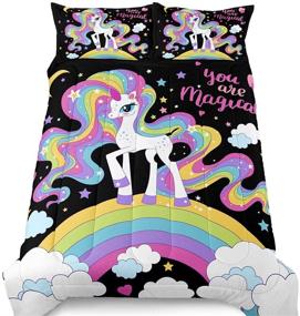 img 4 attached to Stylish SIRDO Black Rainbow Unicorn Comforter Set - Full/Queen Size with 1 Comforter & 2 Pillowcases