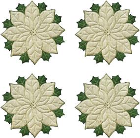 img 1 attached to Skrantun Placemats Set of 4 - Double-Layer Golden Silk Linen with Green Flower Applique - Elegant Table Decor for Christmas & Holidays - Round 14 inch