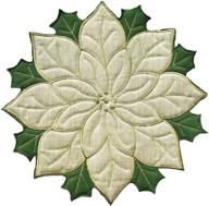 skrantun placemats set of 4 - double-layer golden silk linen with green flower applique - elegant table decor for christmas & holidays - round 14 inch logo