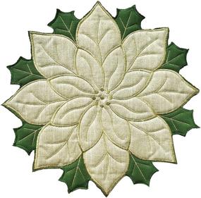 img 3 attached to Skrantun Placemats Set of 4 - Double-Layer Golden Silk Linen with Green Flower Applique - Elegant Table Decor for Christmas & Holidays - Round 14 inch