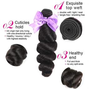 img 3 attached to Brazilian Virgin Hair Loose Wave Bundles with Closure - Unprocessed Human Hair Weave 8A, 14 16 18+12