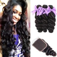 brazilian virgin hair loose wave bundles with closure - unprocessed human hair weave 8a, 14 16 18+12 logo