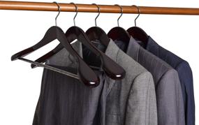 img 3 attached to Walnut Wide Shoulder Wooden Suit Coat Hangers - 6 Pack with Non Slip Pants Bar | Amber Home