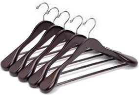 img 4 attached to Walnut Wide Shoulder Wooden Suit Coat Hangers - 6 Pack with Non Slip Pants Bar | Amber Home