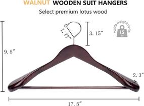 img 2 attached to Walnut Wide Shoulder Wooden Suit Coat Hangers - 6 Pack with Non Slip Pants Bar | Amber Home