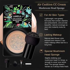 img 3 attached to 💄 2-Pack Mushroom Head Air Cushion CC Cream: Natural Foundation with Foundation Brush and Powder Brush + Moisturizing Matte Oil Control Concealer + Bright Long-Lasting Makeup Base + Liquid Foundation