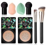 💄 2-pack mushroom head air cushion cc cream: natural foundation with foundation brush and powder brush + moisturizing matte oil control concealer + bright long-lasting makeup base + liquid foundation logo