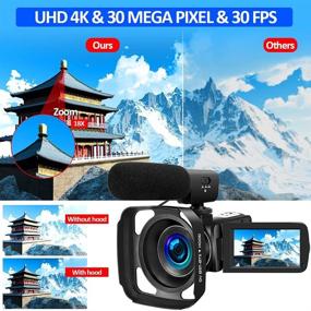 img 3 attached to 🎥 Ultra HD 4K Video Camera Camcorder with Microphone and Remote - Ideal for YouTube Vlogging and Professional Recording, 30MP Digital Camera with 18X Zoom, 3.0 Inch Touch Screen