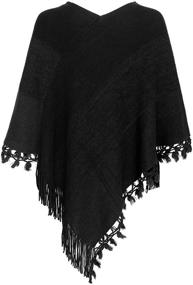 img 3 attached to 🧣 Stylish Women's Striped Poncho: Knitted Shawl Scarf with Tassels, Fringed Wrap Sweater Pullover Cape