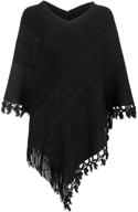 🧣 stylish women's striped poncho: knitted shawl scarf with tassels, fringed wrap sweater pullover cape logo