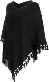 img 2 attached to 🧣 Stylish Women's Striped Poncho: Knitted Shawl Scarf with Tassels, Fringed Wrap Sweater Pullover Cape