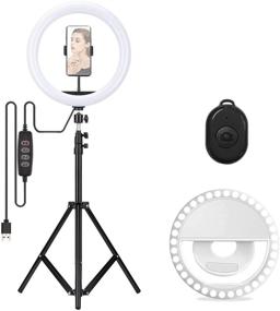 img 4 attached to Glomio 10-inch Selfie Ring Light with Adjustable Tripod Stand, Phone Holders. Compatible with iPhone, Android. 3 Modes, Remote Control for Makeup, Photography, Live-Streaming, YouTube Videos, Vlogging