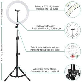 img 2 attached to Glomio 10-inch Selfie Ring Light with Adjustable Tripod Stand, Phone Holders. Compatible with iPhone, Android. 3 Modes, Remote Control for Makeup, Photography, Live-Streaming, YouTube Videos, Vlogging